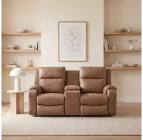 Contour Cocoa 74" Power Reclining Console Loveseat with Power Headrest and USB Charging