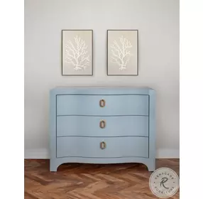 Cora Light Blue Textured Linen 3 Drawer Curved Front Chest