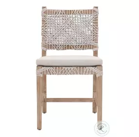 Costa Pumice Performance Fabric And Taupe White Flat Rope Outdoor Dining Chair Set Of 2