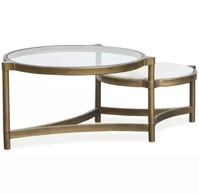 Cassidy Aged Brass and Volakas Round Glass Top Cocktail Table
