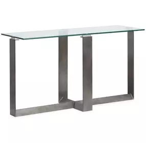 Whitehall Aged Pewter and Chrome Pucks Rectangular Glass Top Sofa Table