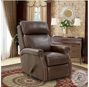 Crews Ashford Walnut Leather Swivel Glider Recliner