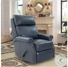 Crews Barone Navy Blue Leather Swivel Glider Recliner