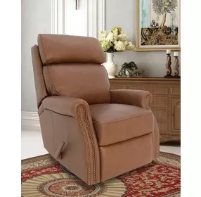 Crews Dobbs Saddle Leather Swivel Glider Recliner with Nailhead Trim