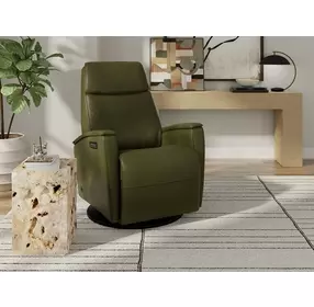 Relax Crown Martini Olive Leather Small Glider Power Recliner with Magnetic Charger