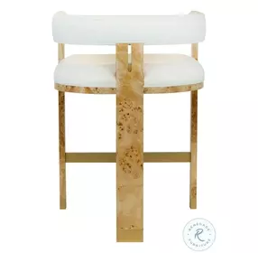 Cruise Matte Burl Wood And White Linen Counter Height Stool