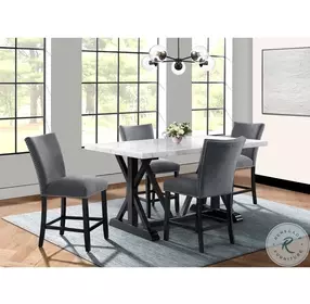 Stratton White Marble And Brown Counter Height Dining Table