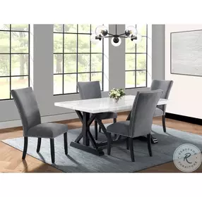 Stratton White Marble And Brown Dining Table