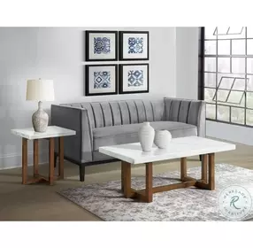 Meyers White Marble And Brown Rectangular Coffee Table
