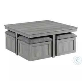 Dawson Light Gray Occasional Table Set with Four Storage Stools