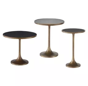 Curated Black and Gold Round Granite Top Nouveau Occasional Table Set