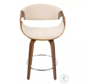 Curvini Walnut Wood And Cream Fabric Swivel 24'' Counter Height Stool Set Of 2