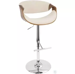 Curvo Walnut And Cream Adjustable Swivel Bar Stool