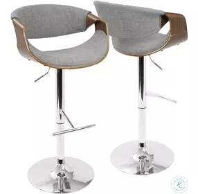 Curvo Walnut And Light Gray Adjustable Swivel Bar Stool Set of 2