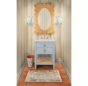 Cutler Matte Light Blue Lacquer Carrera Marble Top 24" Bath Vanity
