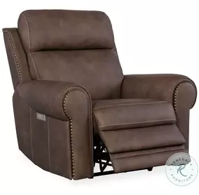 Duncan Dark Brown Leather Power Recliner with Power Headrest And Lumbar