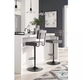 Strumford Grey And Black Swivel Adjustable Bar Stool Set Of 2