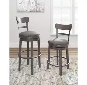 Caitbrook Gray Upholstered Swivel Bar Stool