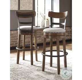 Valebeck Brown Tall Upholstered Swivel Bar Stool