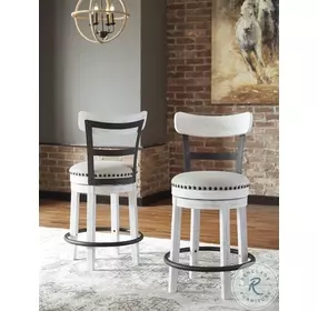 Valebeck White Upholstered Swivel Counter Height Stool