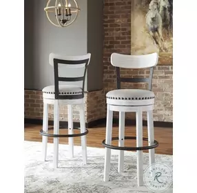 Valebeck White Tall Upholstered Swivel Bar Stool