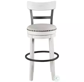 Valebeck White Tall Upholstered Swivel Bar Stool