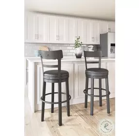 Valebeck Black Tall Upholstered Swivel Bar Stool