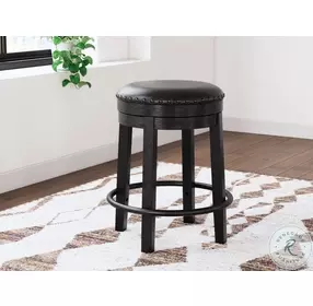 Valebeck Black Upholstered Swivel Counter Height Stool