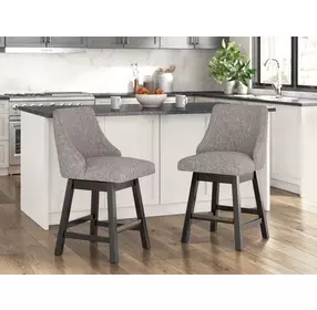 Neymorton Gray Performance Fabric Upholstered Swivel Bar Stool Set of 2