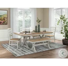 Westlinport Antique White And Natural Butterfly Extendable Dining Table