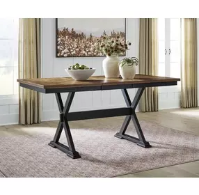 Wildenauer Deep Brown and Satin Black 78" Extendable Rectangular Counter Height Dining Table