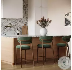Zinea Forest Green Performance Textured Velvet Counter Height Stool