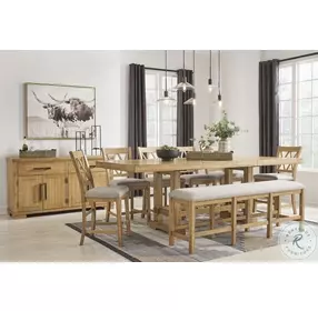 Havonplane Distressed Light Brown Pine Counter Height Bench