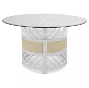 Miramar Sand and Stark White Round Glass Top Dining Room Set