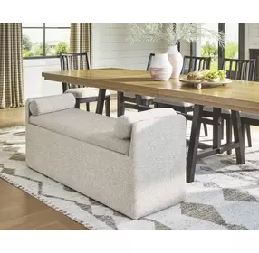 Galliden Beige Upholstered Dining Storage Bench with Casters