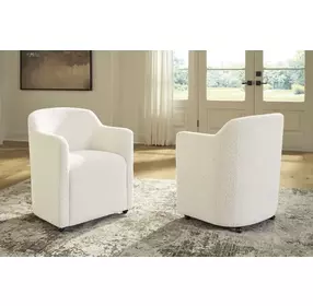 Darimore Off White Performance Fabric Upholstered Dining Arm Chair Set of 2