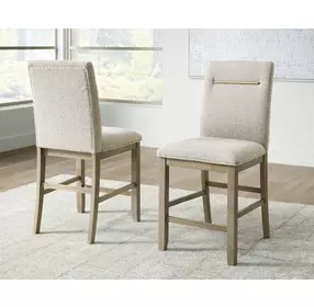 Drovlayne Beige Performance Fabric Upholstered Counter Height Stool Set of 2
