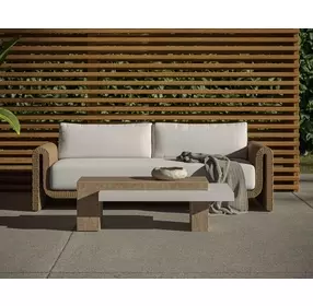 Ravina Louis Cream and Natural Performance Fabric Outdoor 96" Sofa