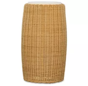 Outdoor Complements White and Brown Round Stone Top Finn Accent Table