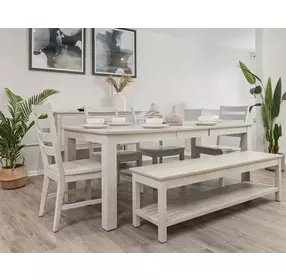 Geneva Distressed White 78" Extendable Rectangular Dining Table with Self Storing Leaf