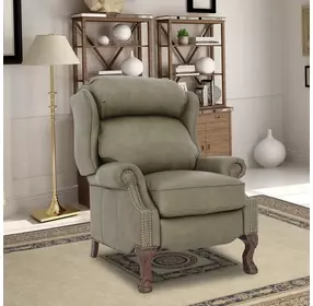 Danbury Oasis Olive Leather Push Thru The Arms Recliner with Nailhead Trim