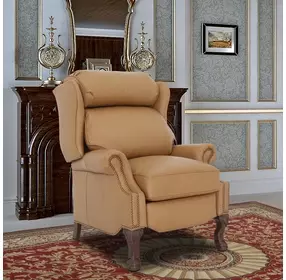 Danbury Santa Fe Brandy Leather Push Thru The Arms Recliner with Nailhead Trim