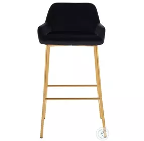 Daniella Black Velvet And Gold Metal Bar Stool Set of 2