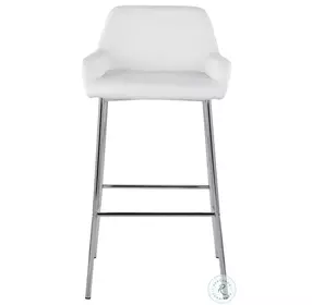 Daniella White PU And Chrome Metal Bar Stool Set of 2
