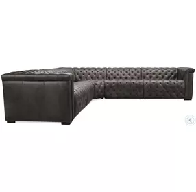 Savion Grandier Bellagio Gravel Leather 5 Piece Power Reclining Sectional With Power Headrest