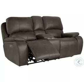 Brookings Brown Power Reclining Console Loveseat Power Headrest And Footrest