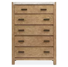 Plum Creek Sierra Brown and White 5 Drawer Marble Top Chest