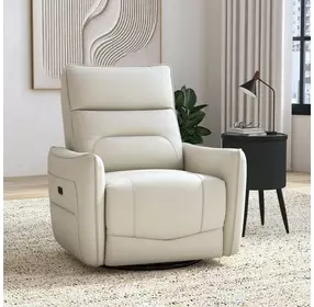 Rodger Del Mar Cream Leather Swivel Glider Power Recliner with USB Charging