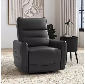 Rodger Del Mar Gray Leather Swivel Glider Power Recliner with USB Charging