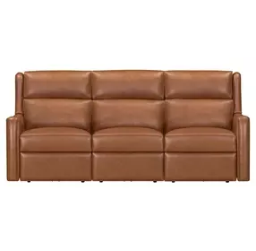 Channing Renaissance Cinnamon Leather Zero Gravity Triple Power Reclining Living Room Set with Nailhead Trim and USB Charging
